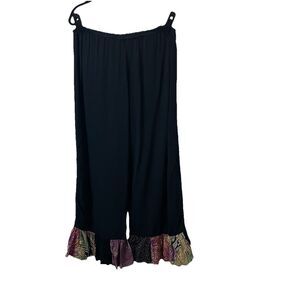 Vtg Zoe California Crepe Ruffle Hem Pants XS Black Artsy Boho Flowy High Waist